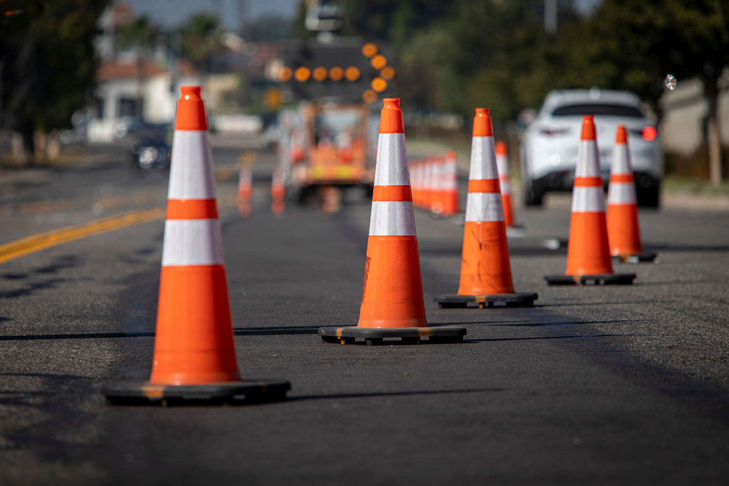 Traffic cones blocking a lane